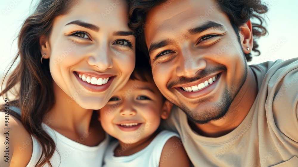 Happy family of three smiling together Happy family of three smiling together