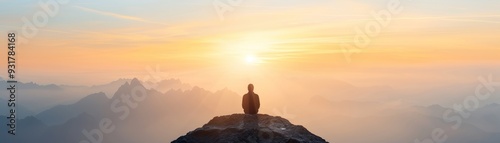 Obraz na płótnie Show a hiker resting at a scenic lookout point with a vast landscape copy space, serene journey, ethereal, Fusion, lookout point backdrop w salonie