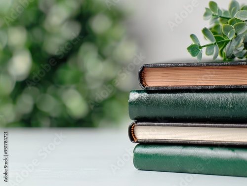 Stack of textbooks on a desk, emphasizing study and knowledge close up academic focus realistic Silhouette study desk backdrop