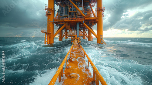 View from below an offshore wind turbine
