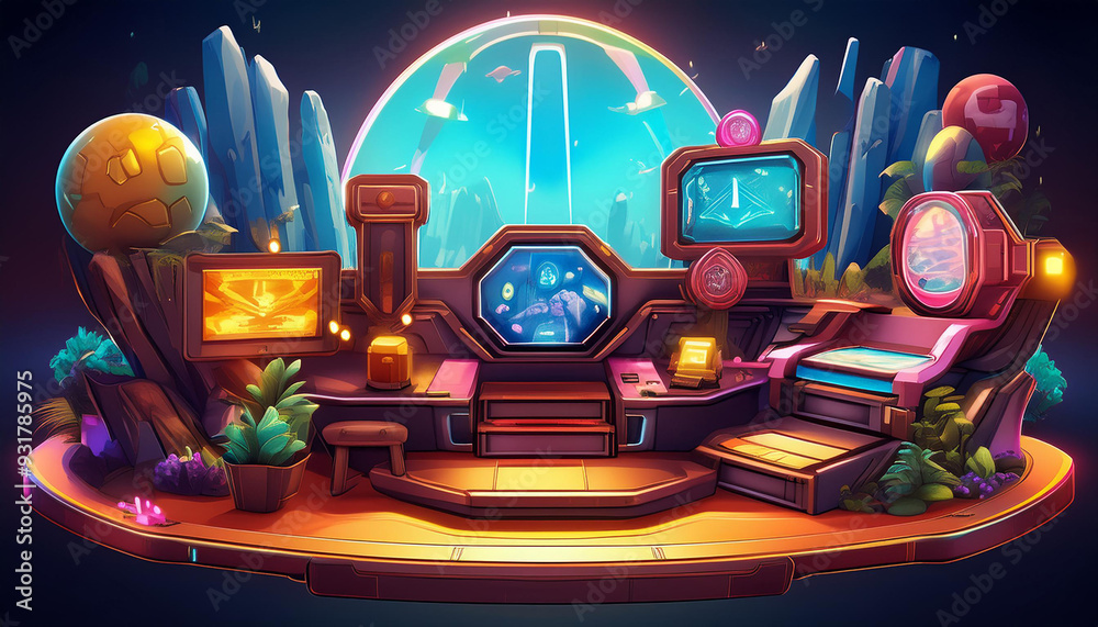 Interactive gaming interface featuring cartoon graphics and premium 3D ...