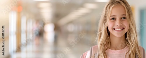 Wallpaper Mural Teacher welcoming students, showcasing support and guidance close up educational support ethereal Fusion school hallway backdrop Torontodigital.ca