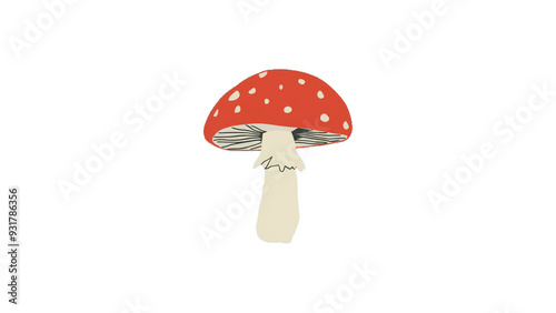 A minimalist illustration of a red toadstool mushroom with white spots on the cap and a pale stem, evoking the charm of nature and forest elements.