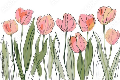 Delicate Pink Tulips in Line Art