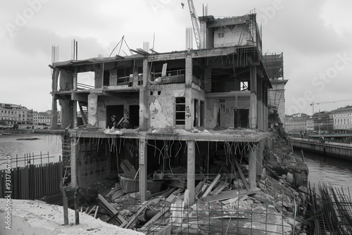 Demolition of a Building by the Waterside