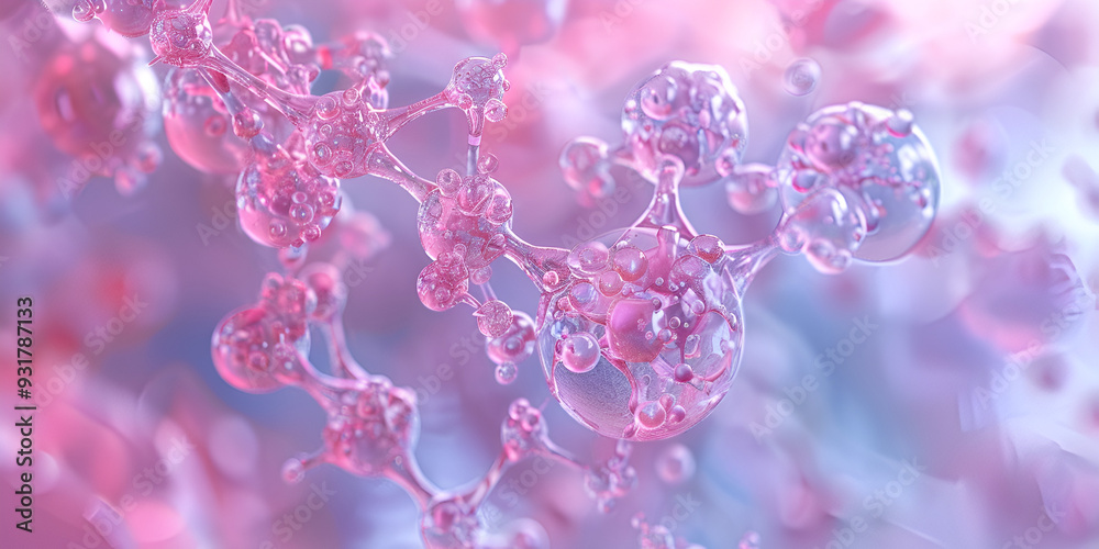 3D Render of Delicate Molecular Structure in Soft Pink Tones: Artistic Depiction of Molecular Bonds and Nanotechnology 3D Render of Delicate Molecular Structure in Soft Pink Tones: Artistic Depiction of Molecular Bonds and Nanotechnology