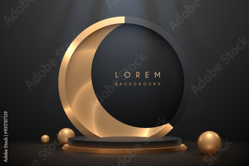 Black and gold circle stage with light effect