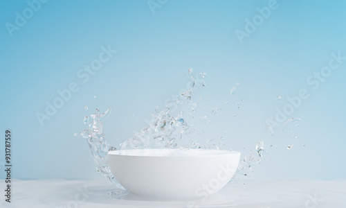 podium with water splash for product presentation. 3d illustration.