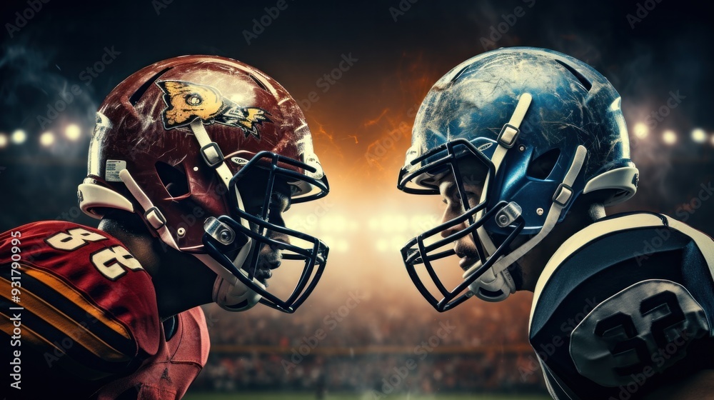 american football player Athlete with ball in helmet on field Sports and motivation