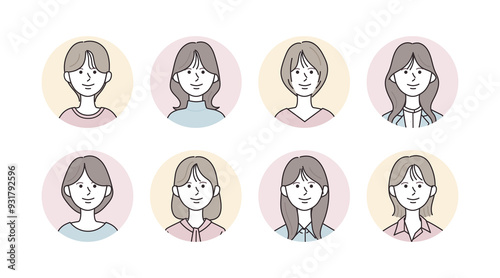 様々な女性のアイコンイラストセット