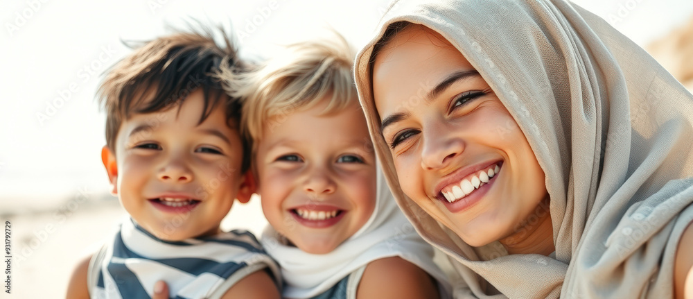Happy Family Portrait with Young Boys and Mother