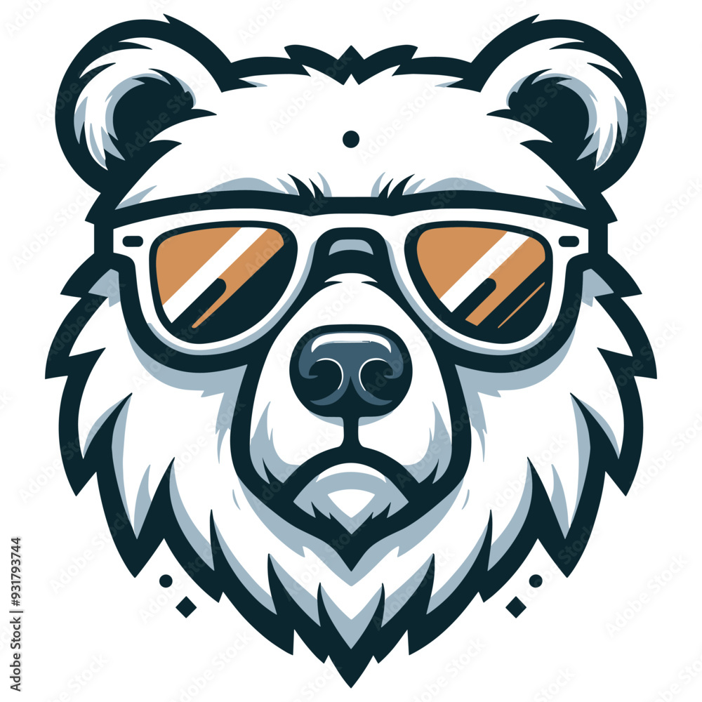 Fototapeta premium Cool bear illustration vector style in black and white mood with sunglasses, modern wall art