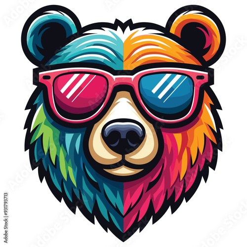 Cool bear illustration with sunglasses colorful background, perfect for merchandise, pop art