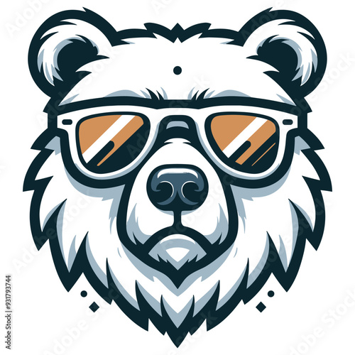 Cool bear illustration vector style in black and white mood with sunglasses, modern wall art