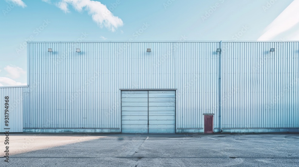 Large metal warehouse with blank exterior for copy space Large metal warehouse with blank exterior for copy space