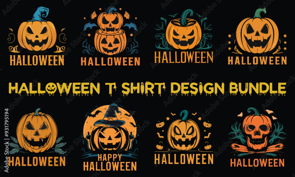 Happy Halloween t-shirt bundle graphic design. Halloween vintage t-shirt design bundle vector illustration apparel and clothing for man, woman and children Happy Halloween t-shirt bundle graphic design. Halloween vintage t-shirt design bundle vector illustration apparel and clothing for man, woman and children