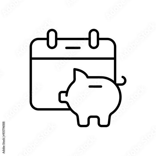 Piggy bank date outline icons, minimalist vector illustration ,simple transparent graphic element .Isolated on white background