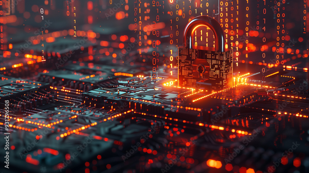 Obraz premium Cybersecurity Padlock with Binary Code
