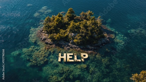 A drone's perspective of an isolated island surrounded by vast ocean waters, with 