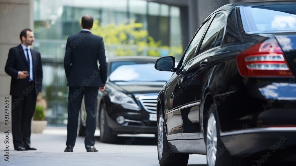 Businessman Standing Near Luxury Car in City Businessman Standing Near Luxury Car in City