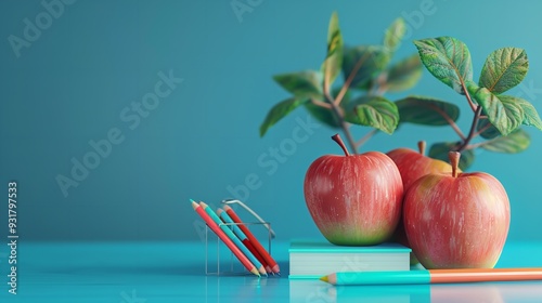 Back to School Concept with Apples, Pens, and Note Isolated photo