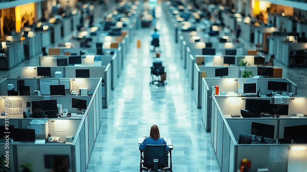 Obraz premium Vast Office Space with Distant Workstations