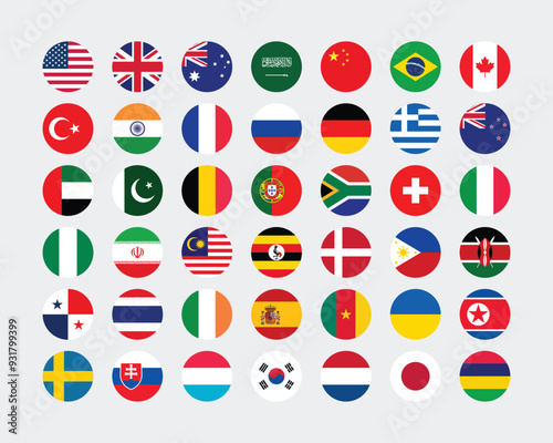Giant Round Flag Collection. Set of World Country National Flag. 
