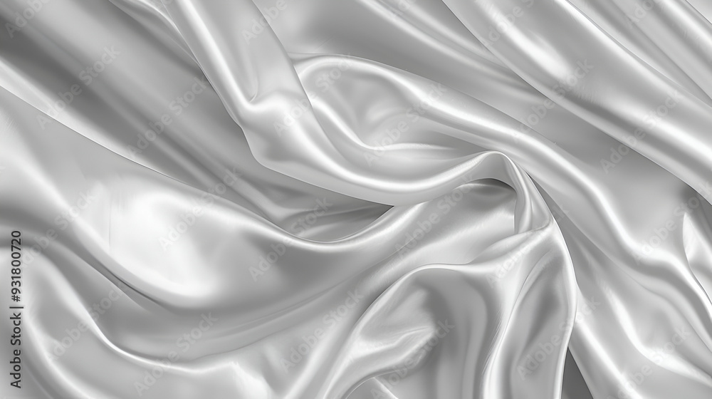 Naklejka premium Elegant ivory silk satin drapery background with wavy folds, abstract monochrome luxury design ,Elegant white silk or satin fabric texture perfect for luxurious 
