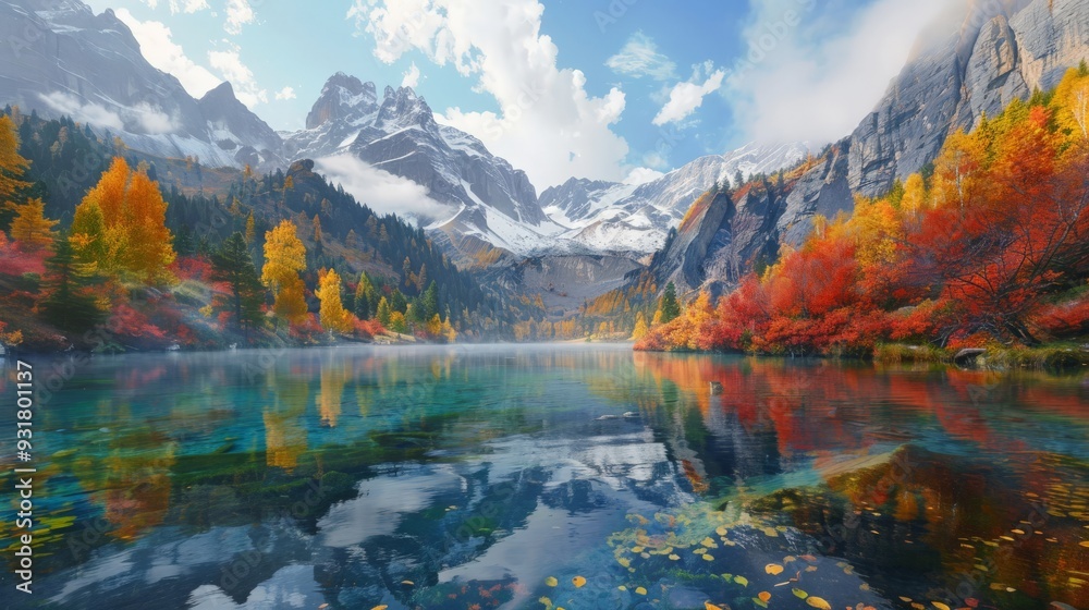 Obraz premium Autumn Reflections in Mountain Lake.