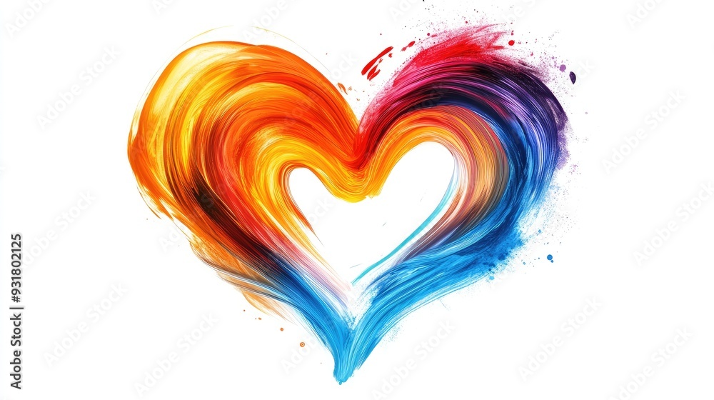 Fototapeta premium A vibrant, abstract heart shape, filled with swirling colors, isolated on a white background. The dynamic design conveys love, emotion, and creativity, ideal for romantic or artistic themes