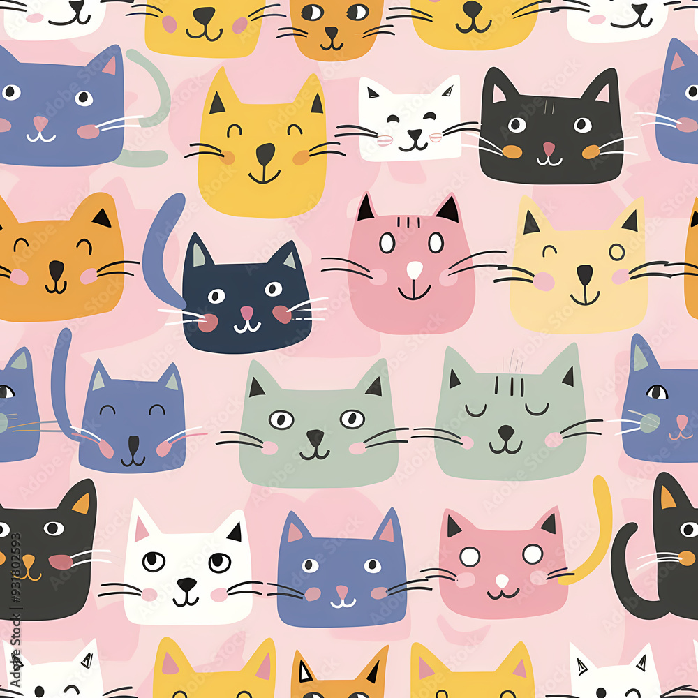 colorful cute cat pattern background