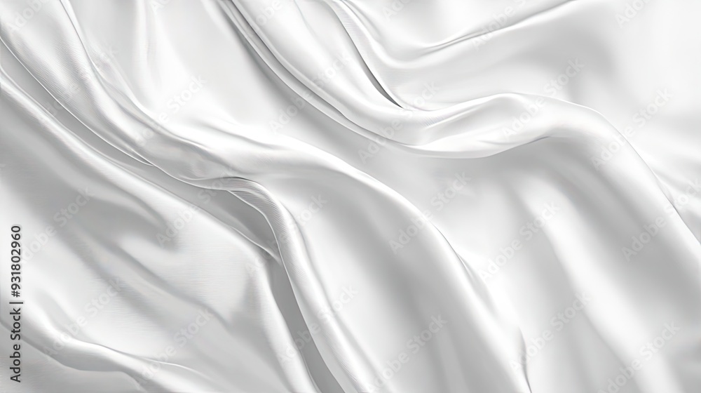 Abstract background of white silky fabric with soft folds and waves.