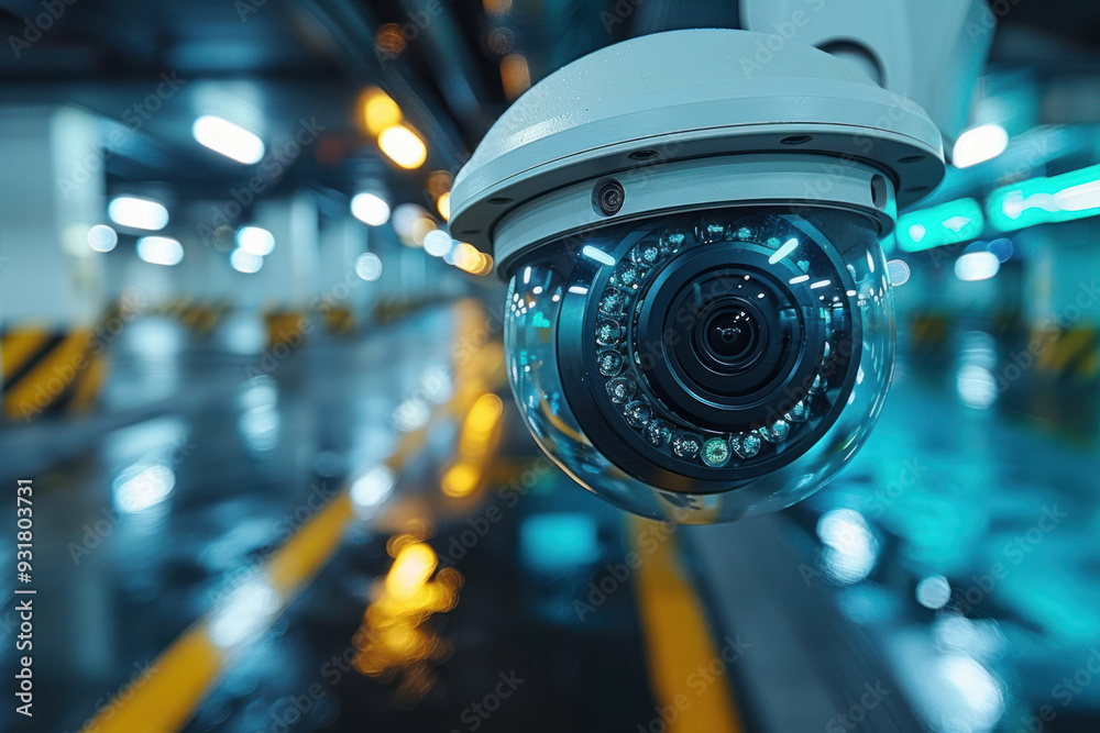 Smart IP camera in modern garage Smart IP camera in modern garage