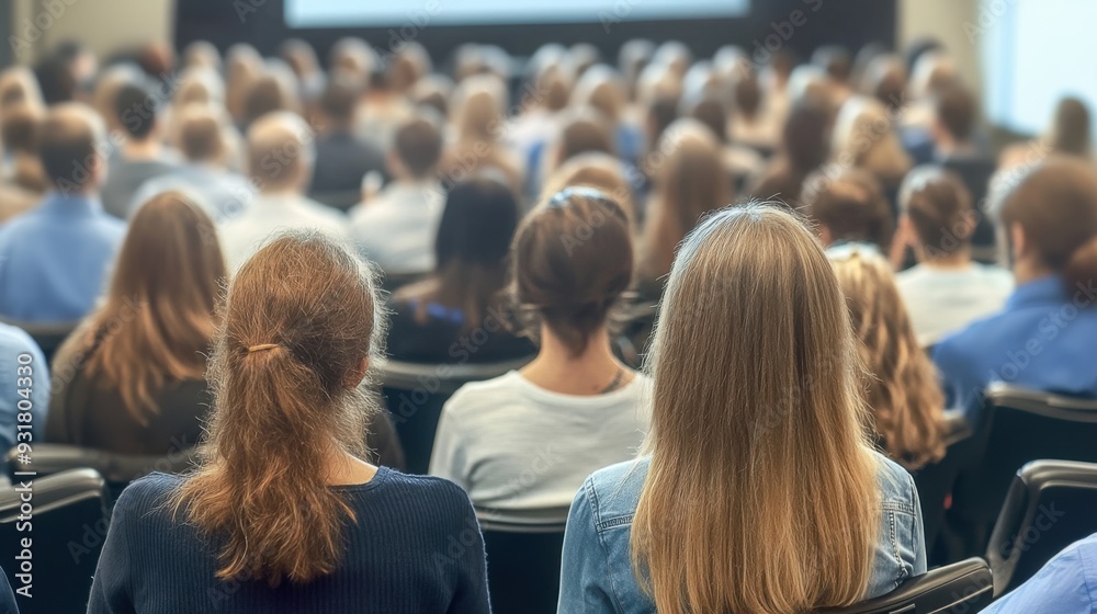Obraz premium Diverse group of people gathered in a spacious room for a professional presentation or lecture