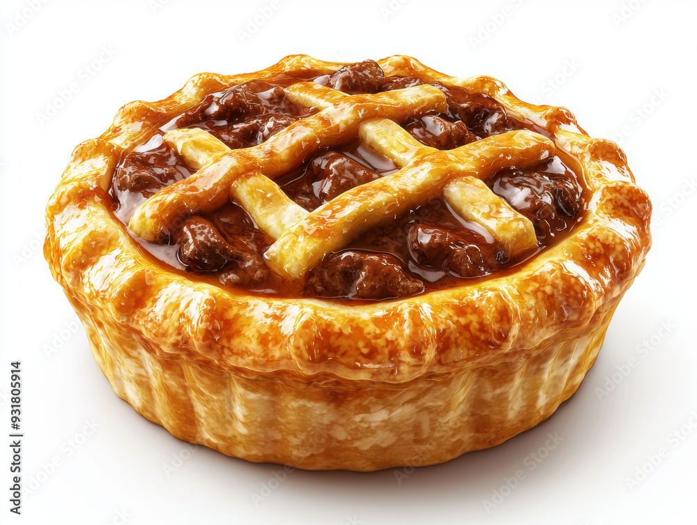 Delicious homemade meat pie with a golden-brown crust and lattice top, perfect for a savory meal. Delicious homemade meat pie with a golden-brown crust and lattice top, perfect for a savory meal.