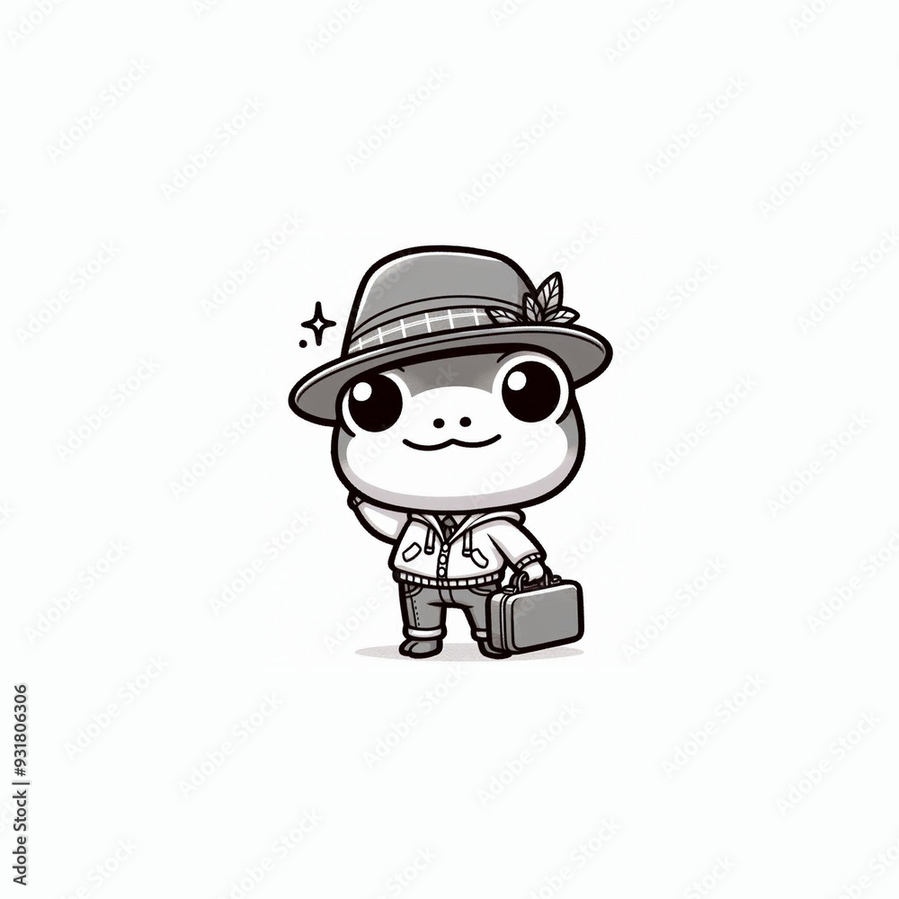 A frog wearing a hat and holding a briefcase. A frog wearing a hat and holding a briefcase.