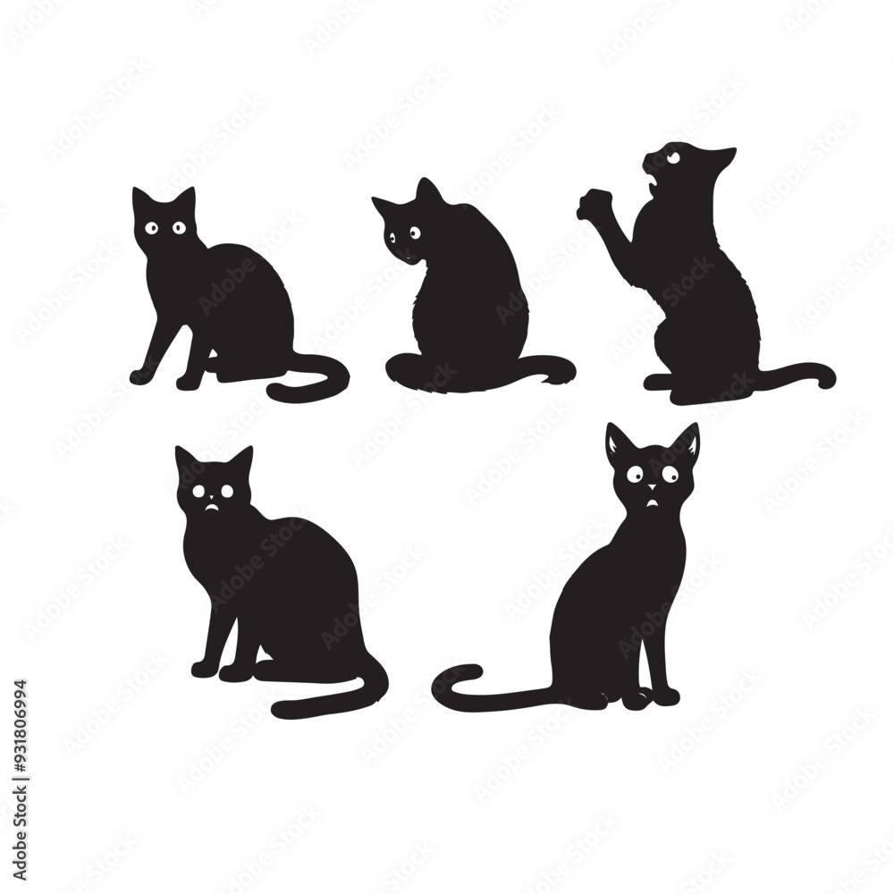 vector isolated silhouette cat set, Cat silhouette vector pictogram ,Vector silhouette of the cat sitting, black color, isolated on white background vector isolated silhouette cat set, Cat silhouette vector pictogram ,Vector silhouette of the cat sitting, black color, isolated on white background