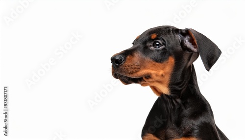 ドーベルマンの子犬のポートレート（Dobermann puppy portrait on white background） 