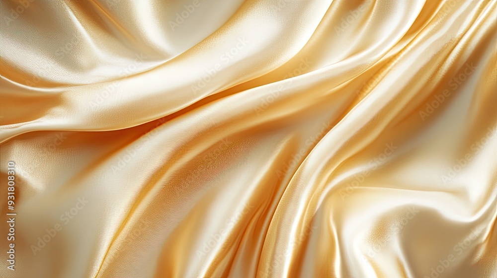 Smooth, golden silk fabric with soft, flowing folds. Smooth, golden silk fabric with soft, flowing folds.