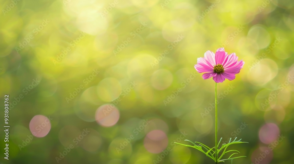 Single Pink Cosmos Flower with Bokeh Background.