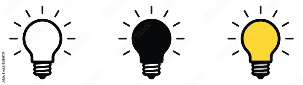 Light bulb icon set. Idea icon. Lamp concept. Light bulb, isolated in modern outline, flat, and colored design. Vector illustration Light bulb icon set. Idea icon. Lamp concept. Light bulb, isolated in modern outline, flat, and colored design. Vector illustration