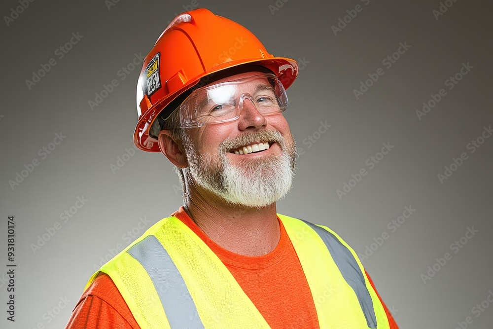 Smiling construction worker celebrating Labor Day with a high-visibility vest and safety helmet Smiling construction worker celebrating Labor Day with a high-visibility vest and safety helmet