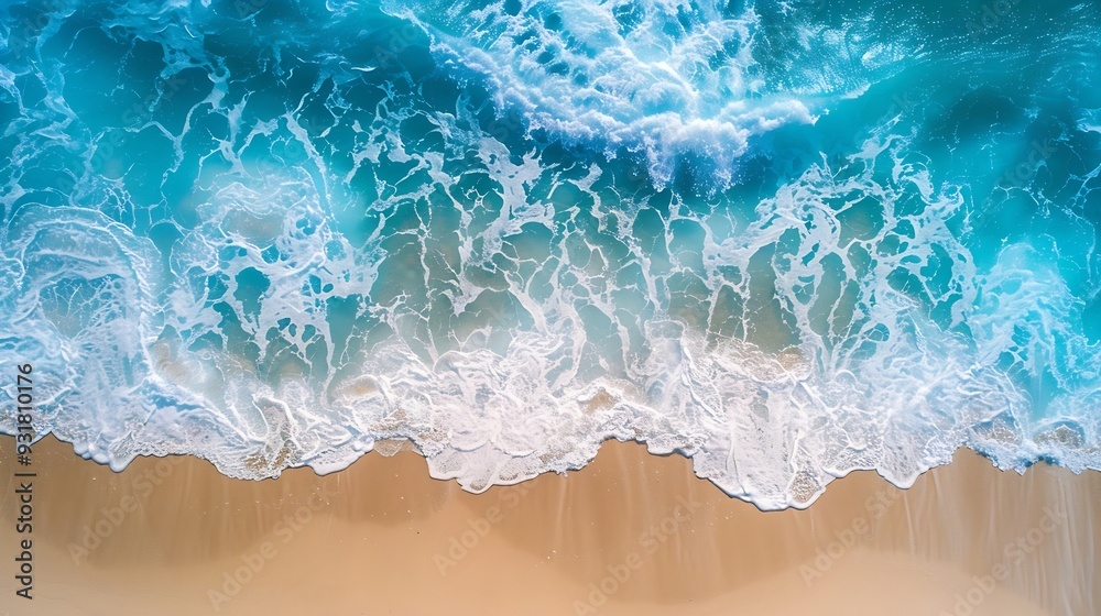Ocean waves on the beach as a background Aerial top down view of beach and sea with blue water waves Beautiful natural summer vacation holidays background in Vietnam Vietnam beach : Generative AI Ocean waves on the beach as a background Aerial top down view of beach and sea with blue water waves Beautiful natural summer vacation holidays background in Vietnam Vietnam beach : Generative AI