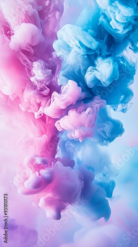 Pink and blue ink clouds mixing underwater