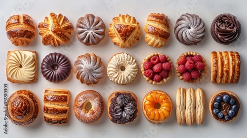 A visually appealing arrangement of various choux pastry buns displayed in a mix of whole, broken, and sliced pieces. The image is provided as a transparent PNG, perfect for mockup purposes.