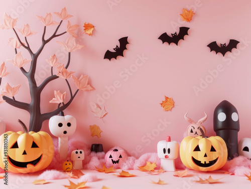 Halloween decorations on pastel background photo