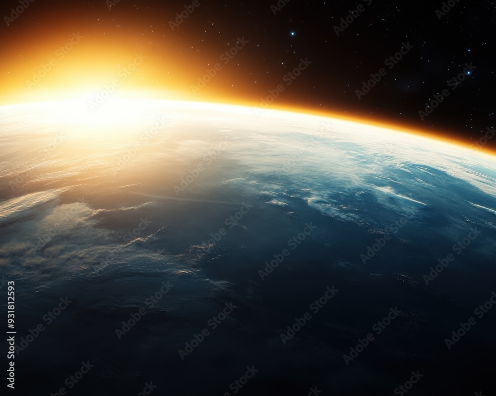 A breathtaking view of Earth at sunrise, showcasing the vibrant colors and curvature of the planet against a starry backdrop. A breathtaking view of Earth at sunrise, showcasing the vibrant colors and curvature of the planet against a starry backdrop.