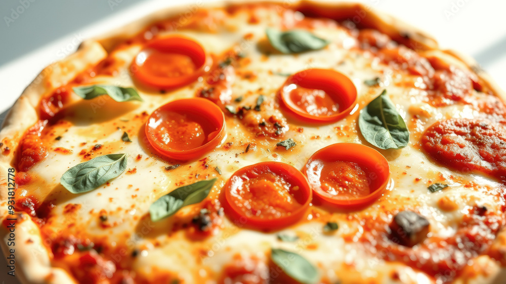 Close-up of Margherita Pizza with Fresh Basil Close-up of Margherita Pizza with Fresh Basil