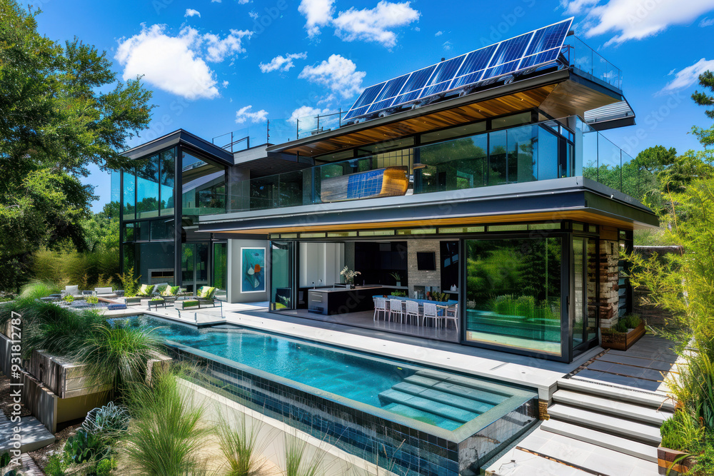 Futuristic eco-friendly home with solar panels Futuristic eco-friendly home with solar panels