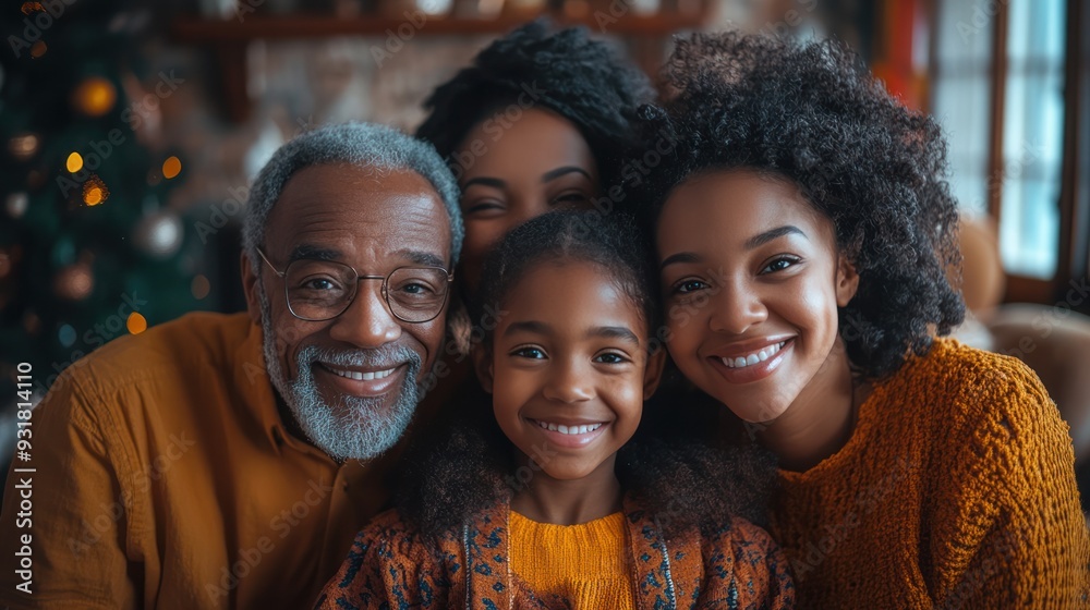 Multiple generations come together for a group photo in a beautifully decorated living room, capturing the joy and unity of family bonds. Multiple generations come together for a group photo in a beautifully decorated living room, capturing the joy and unity of family bonds.
